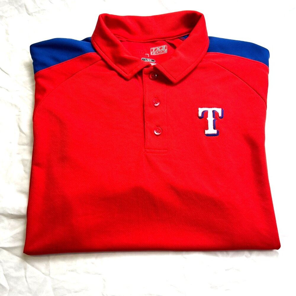 Texas Rangers Baseball TX3 Cool Red Polo Shirt Size L/G Mens Athletic Fit